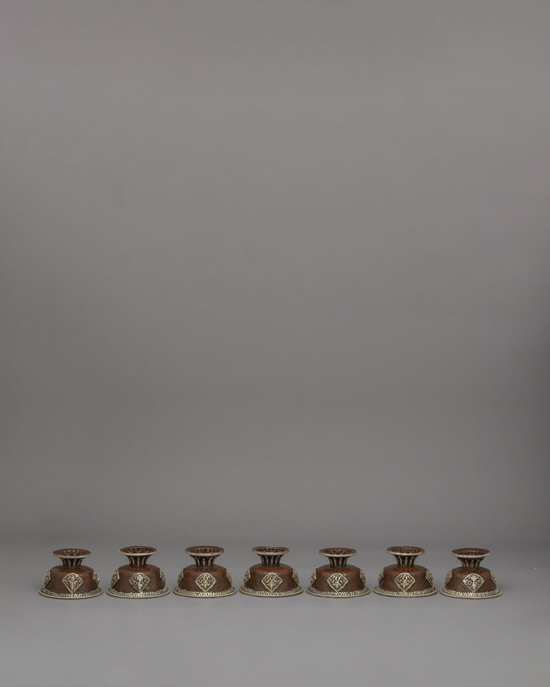 Seven Tibetan Offering Bowls | Beautiful Motifs for Rituals &amp; Ceremonies