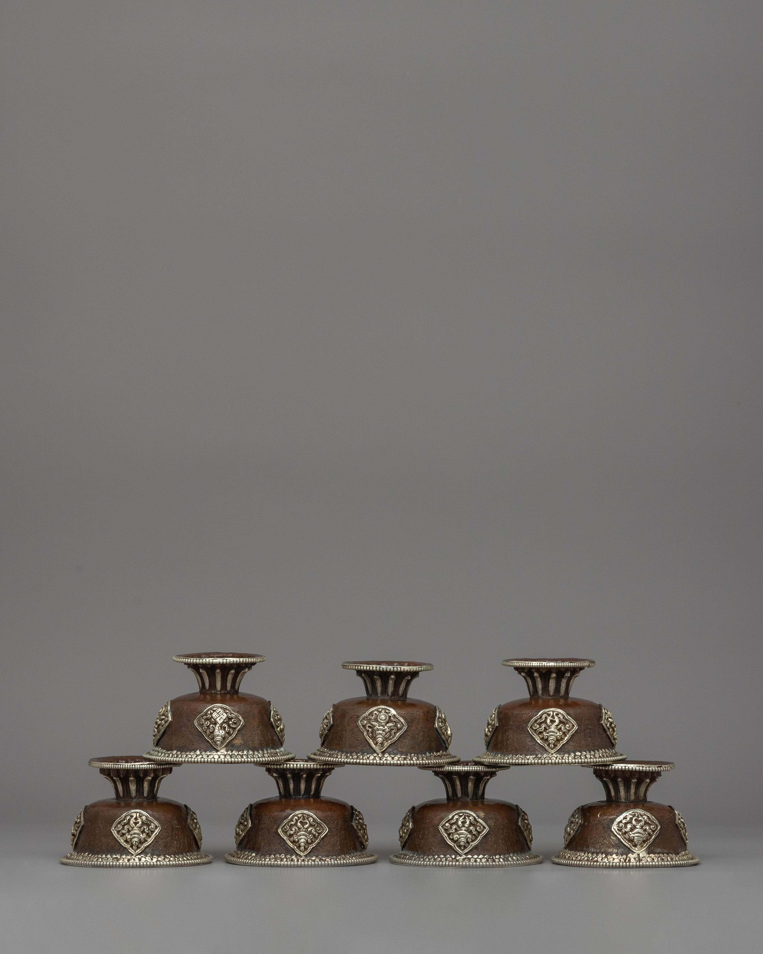 Seven Tibetan Offering Bowls | Beautiful Motifs for Rituals &amp; Ceremonies