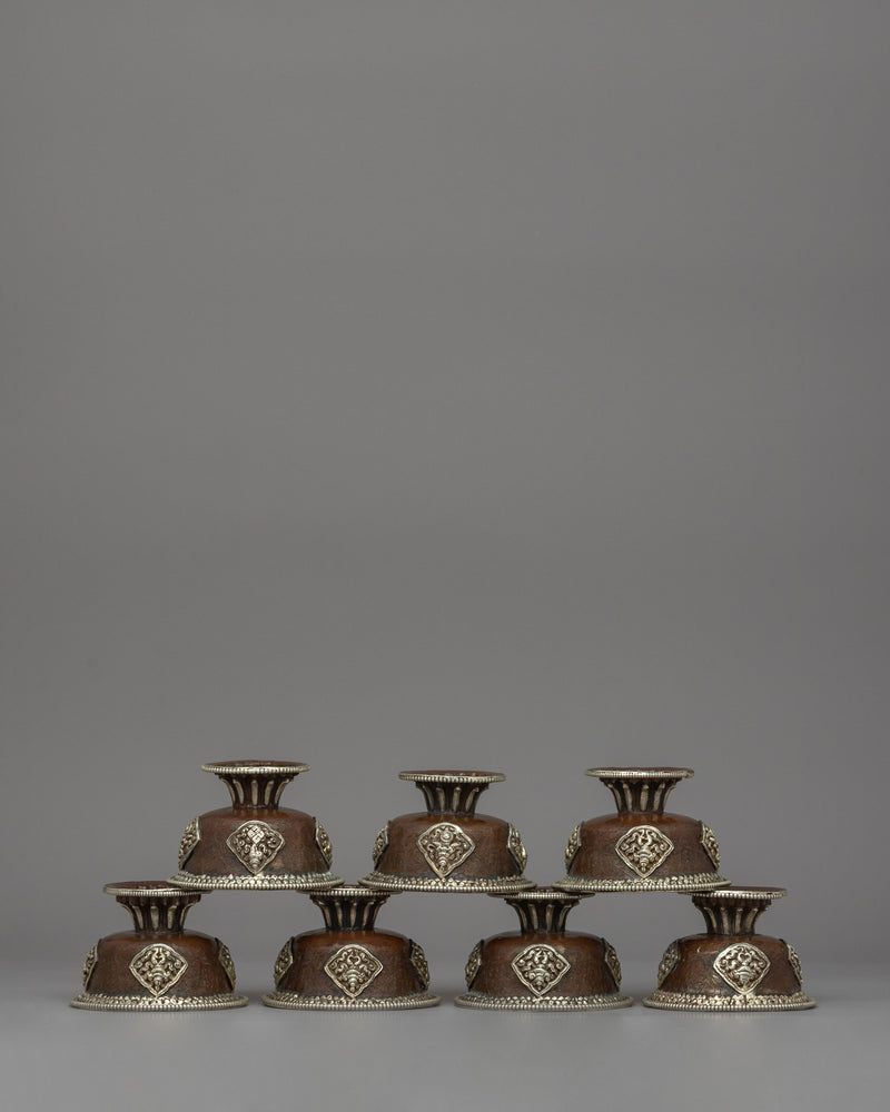 Seven Tibetan Offering Bowls | Beautiful Motifs for Rituals &amp; Ceremonies