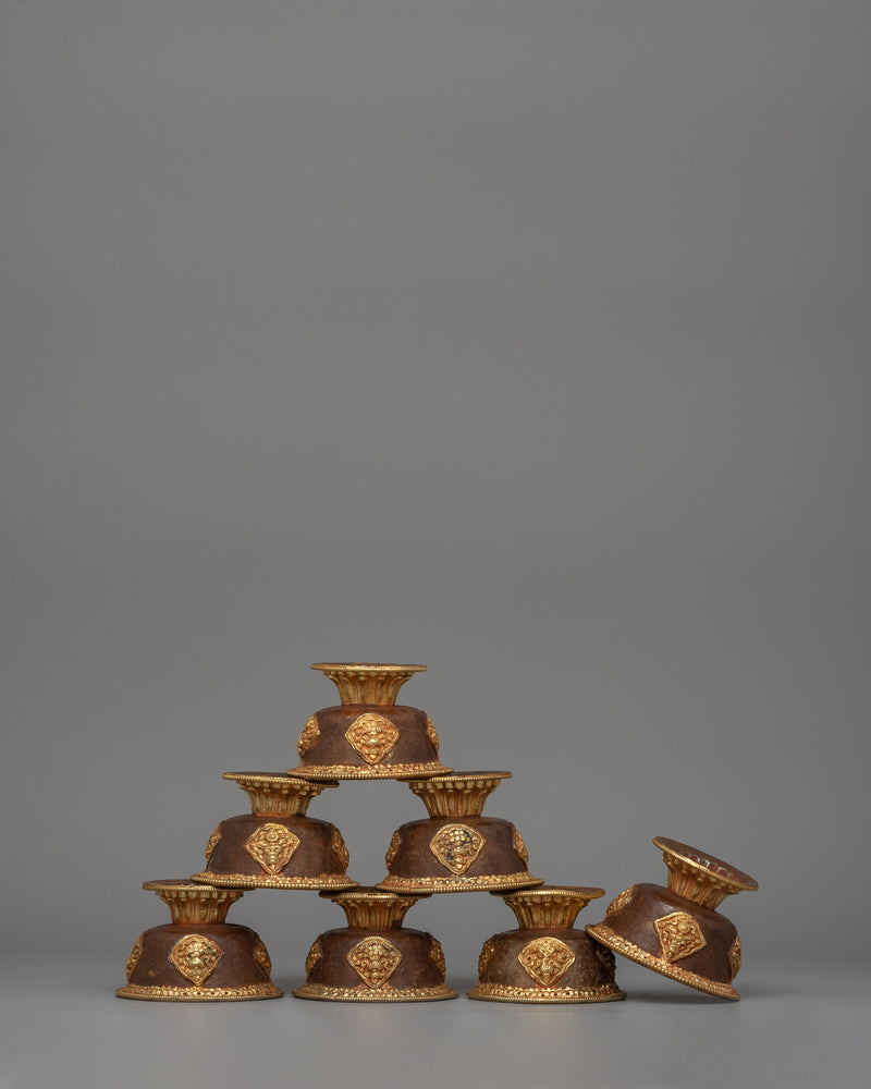 Gold-Plated Tibetan Offering Bowls | Copper Ritual Set for Buddhist Ceremonies