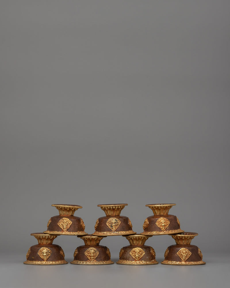 Gold-Plated Tibetan Offering Bowls | Copper Ritual Set for Buddhist Ceremonies