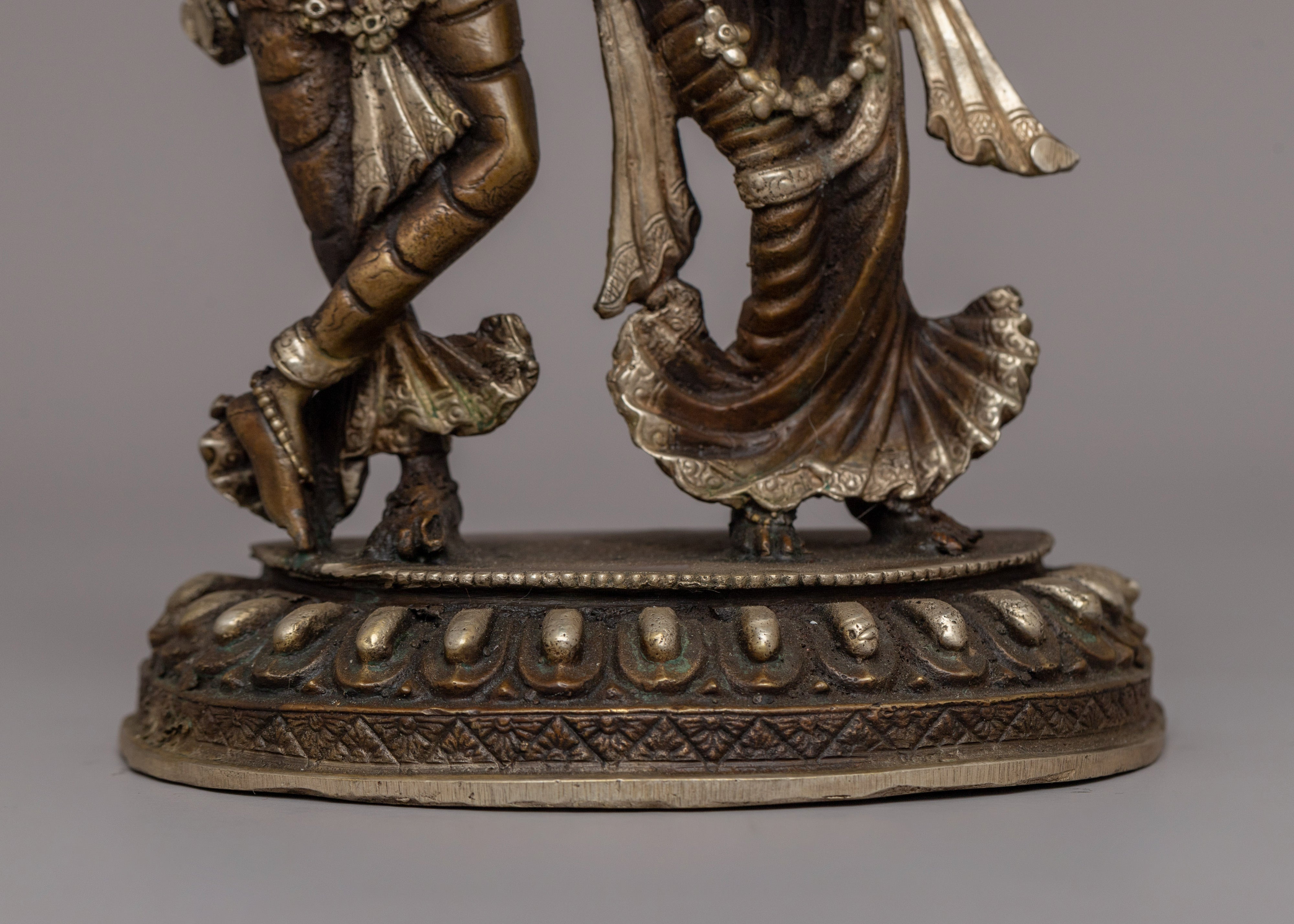 Silver-Plated Brass Radha Krishna Statue |  Symbol of Love &amp; Devotion