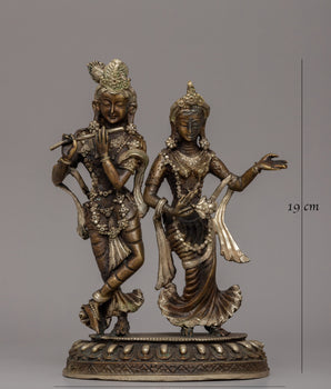 Silver-Plated Brass Radha Krishna Statue |  Symbol of Love &amp; Devotion