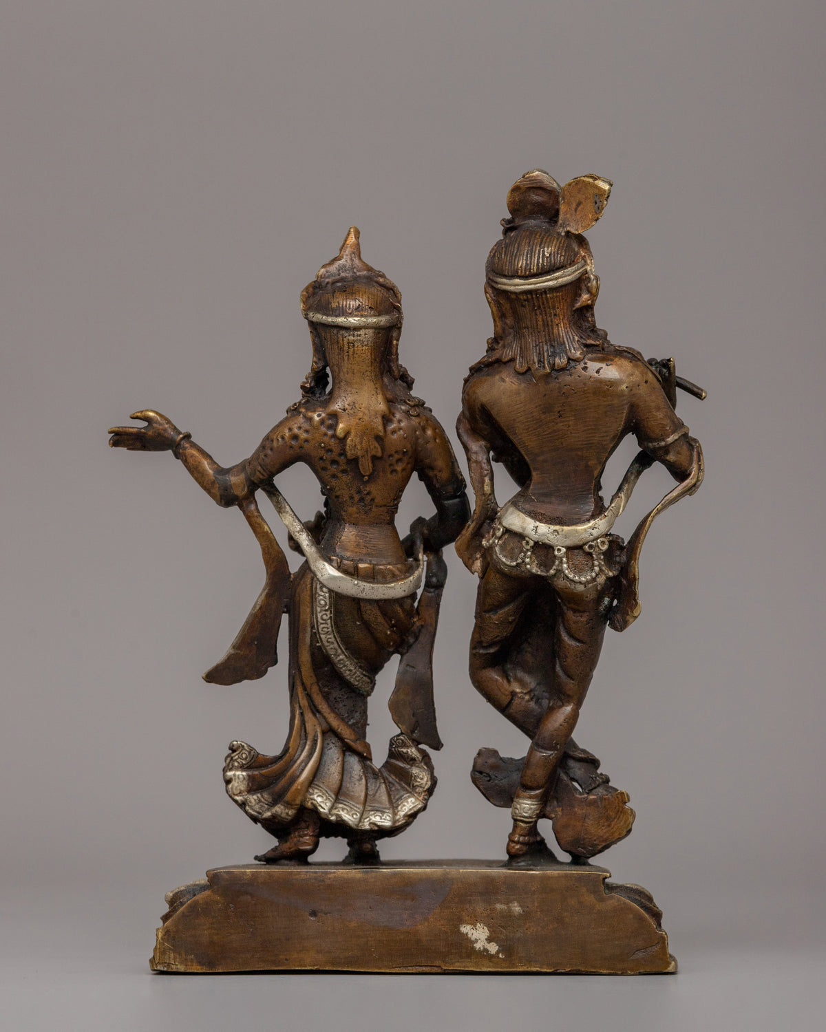 Silver-Plated Brass Radha Krishna Statue |  Symbol of Love &amp; Devotion