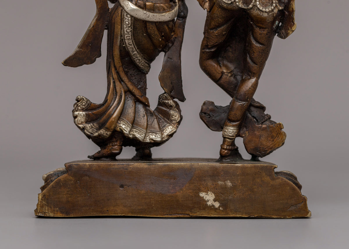 Silver-Plated Brass Radha Krishna Statue |  Symbol of Love &amp; Devotion
