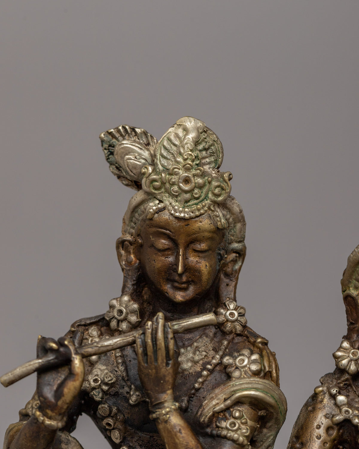 Silver-Plated Brass Radha Krishna Statue |  Symbol of Love &amp; Devotion