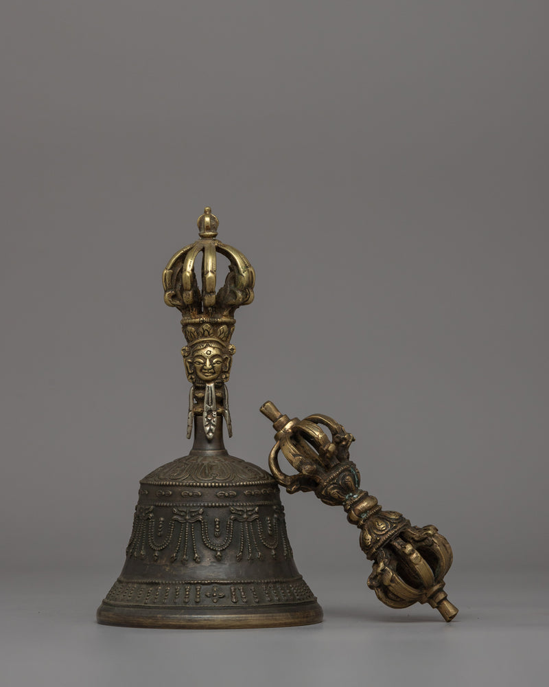 Tibetan Bronze Ritual Bell & Vajra | Spiritual Instruments for Buddhist Practices