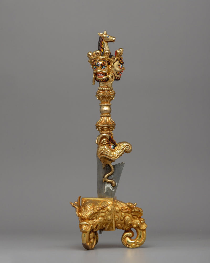 Buddhist Phurba with Iron Blade | Gold-Plated Copper Ritual Dagger