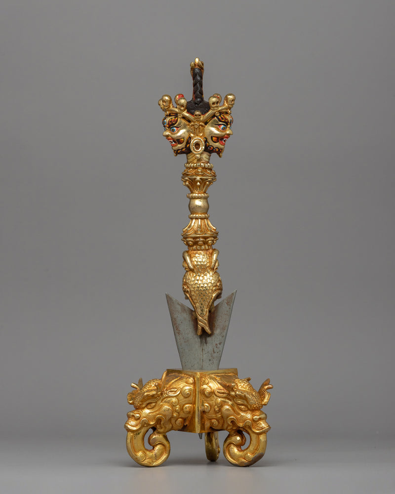 Buddhist Phurba with Iron Blade | Gold-Plated Copper Ritual Dagger