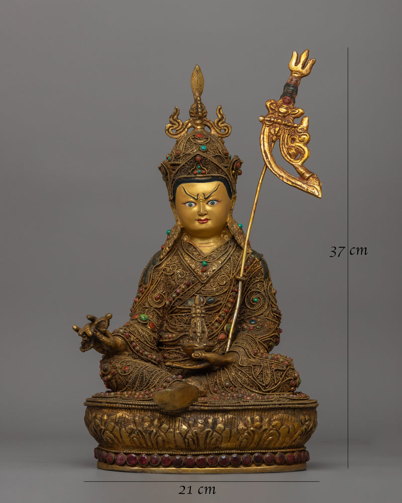 Gold-Plated Pema Jhyungne Statue | Guru Rinpoche Sculpture