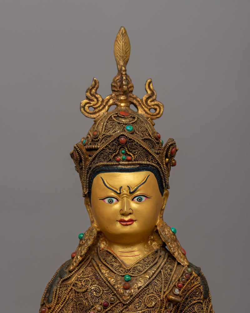 Gold-Plated Pema Jhyungne Statue | Guru Rinpoche Sculpture