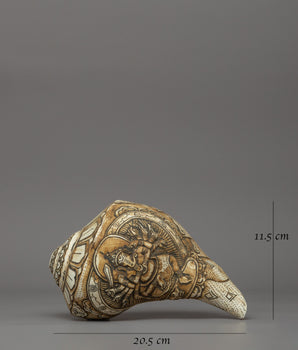 Hand-carved Ganesha Conch | Hindu & Buddhist Ritual Trumpet