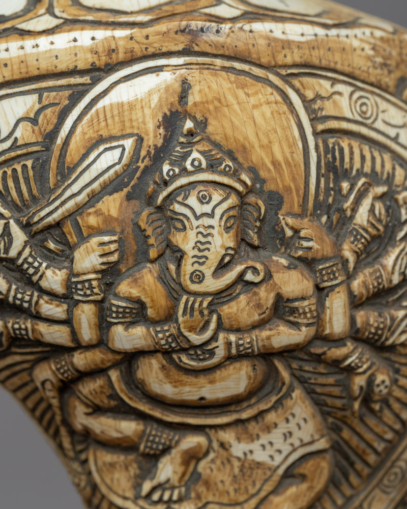 Hand-carved Ganesha Conch | Hindu & Buddhist Ritual Trumpet