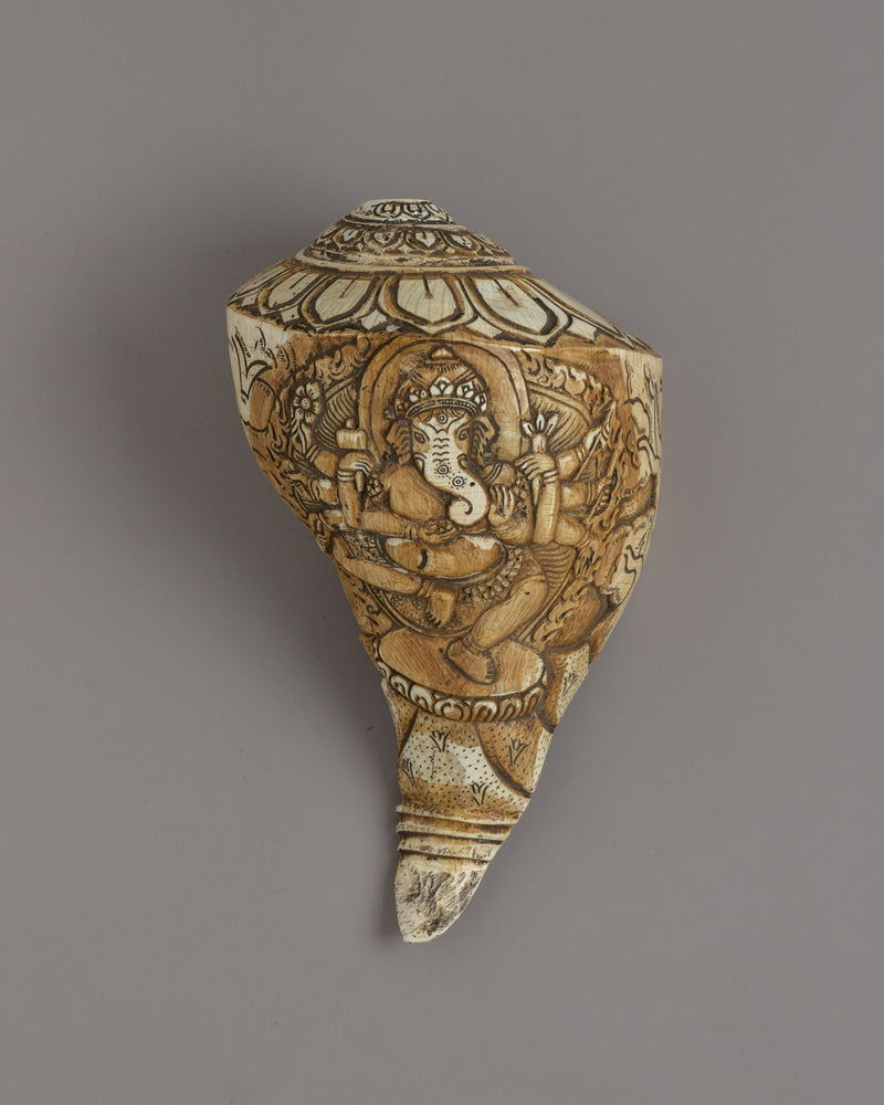 Hand-carved Conch (Sankha) | Buddhist and Hindu Ritual Tool for Blessings