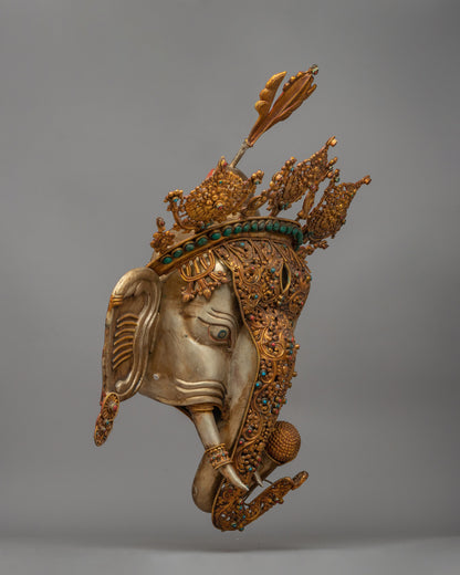 Gold-plated Elephant Headed Deity Mask | Hindu Elephant-headed Deity Sculpture