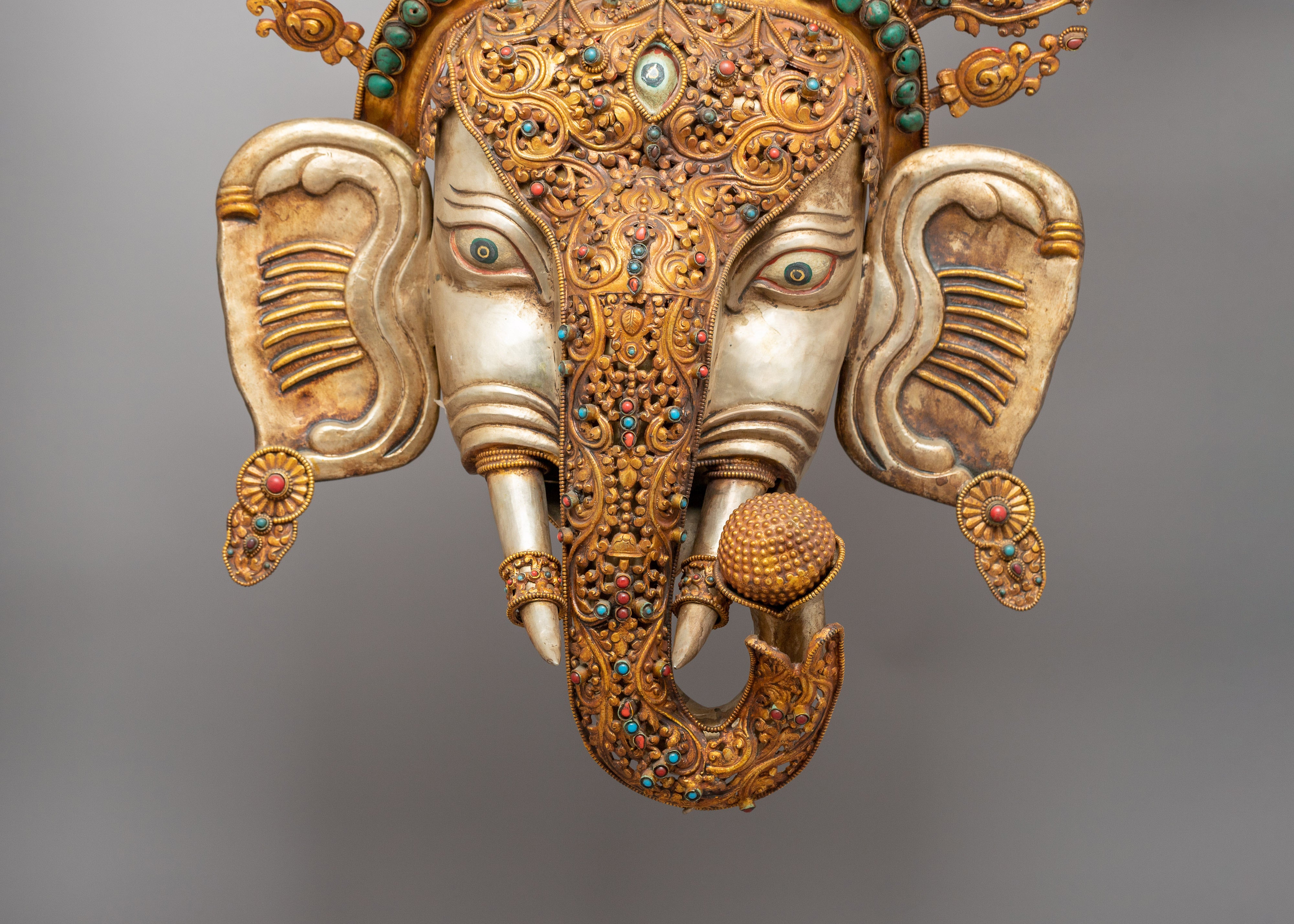 Gold Plated Elephant Headed Deity Mask | Tibetan Craft