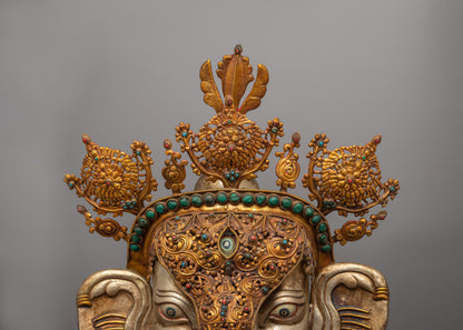 Gold-plated Elephant Headed Deity Mask | Hindu Elephant-headed Deity Sculpture