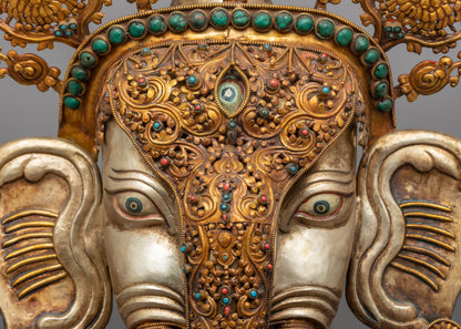 Gold-plated Elephant Headed Deity Mask | Hindu Elephant-headed Deity Sculpture