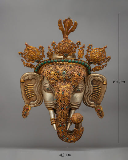 Gold-plated Elephant Headed Deity Mask | Hindu Elephant-headed Deity Sculpture