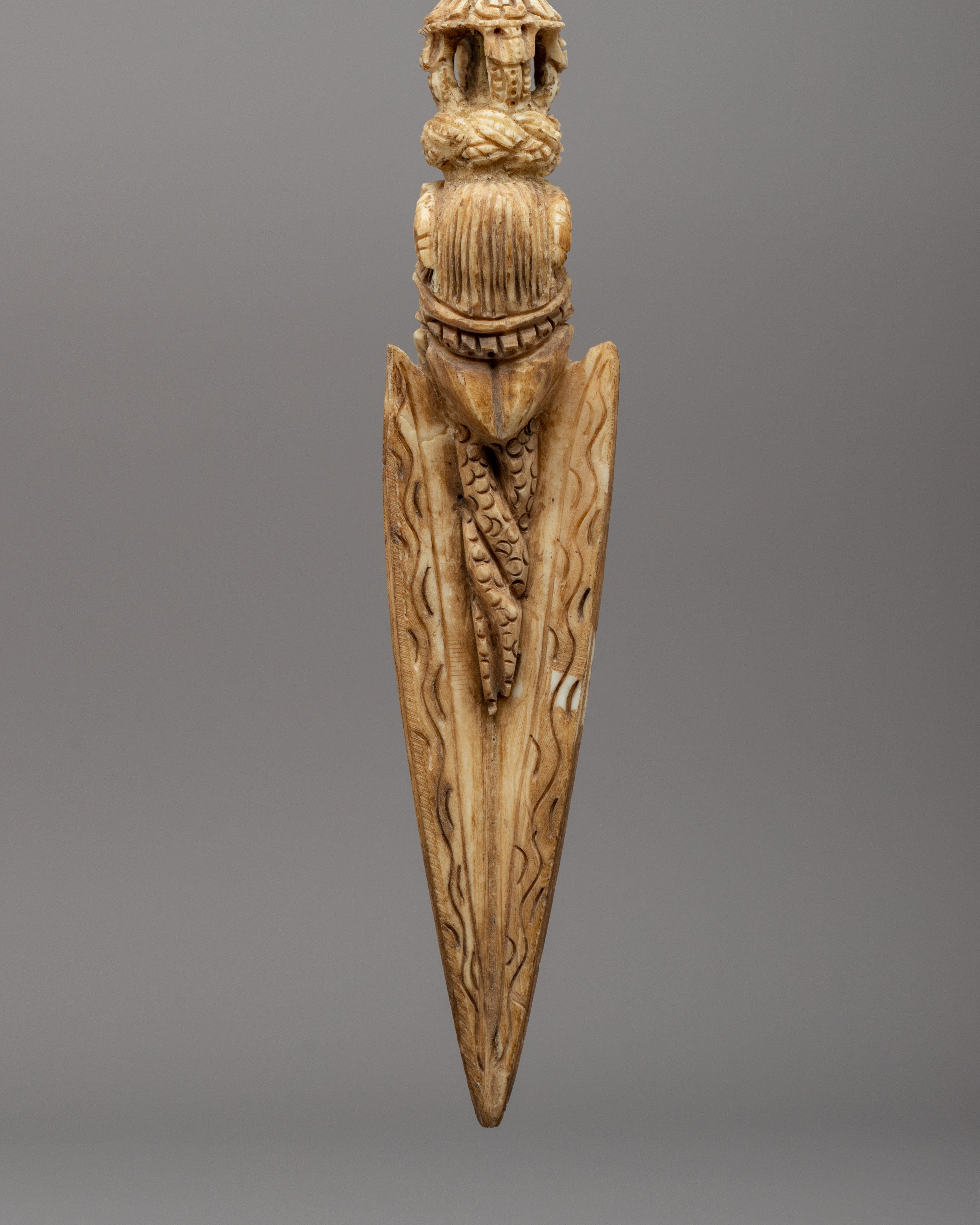 Handcarved Nine Face Phurba | A Sacred Tibetan Buffalo Bone Ritual Dagger
