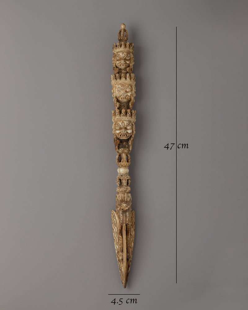 Handcarved Nine Face Phurba | A Sacred Tibetan Buffalo Bone Ritual Dagger