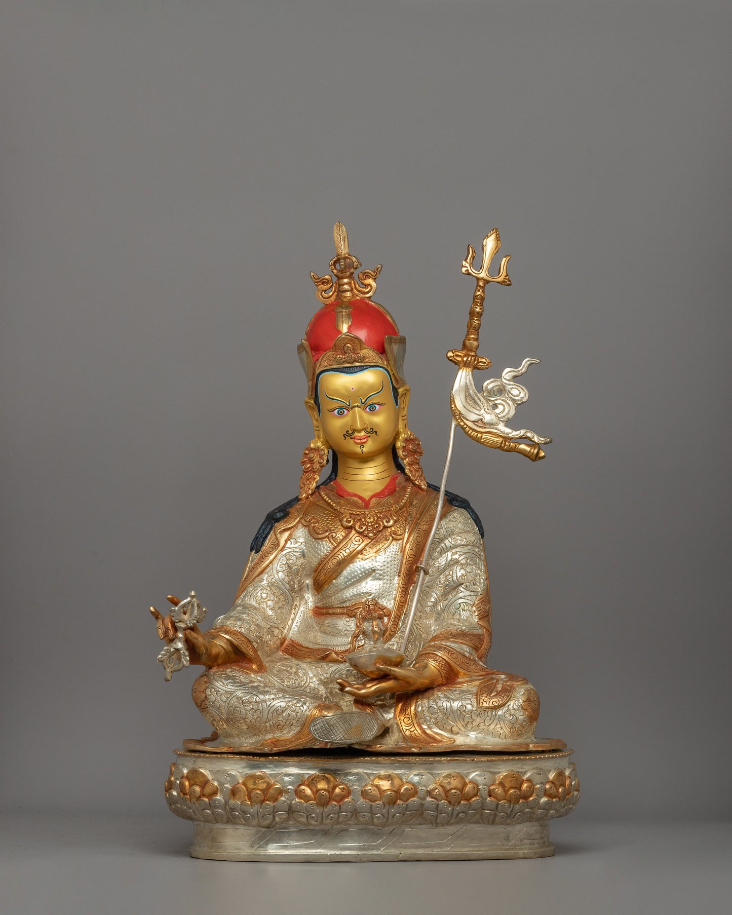 51cm Silver Plated Guru Rinpoche Statue | Traditional Tibetan Deity