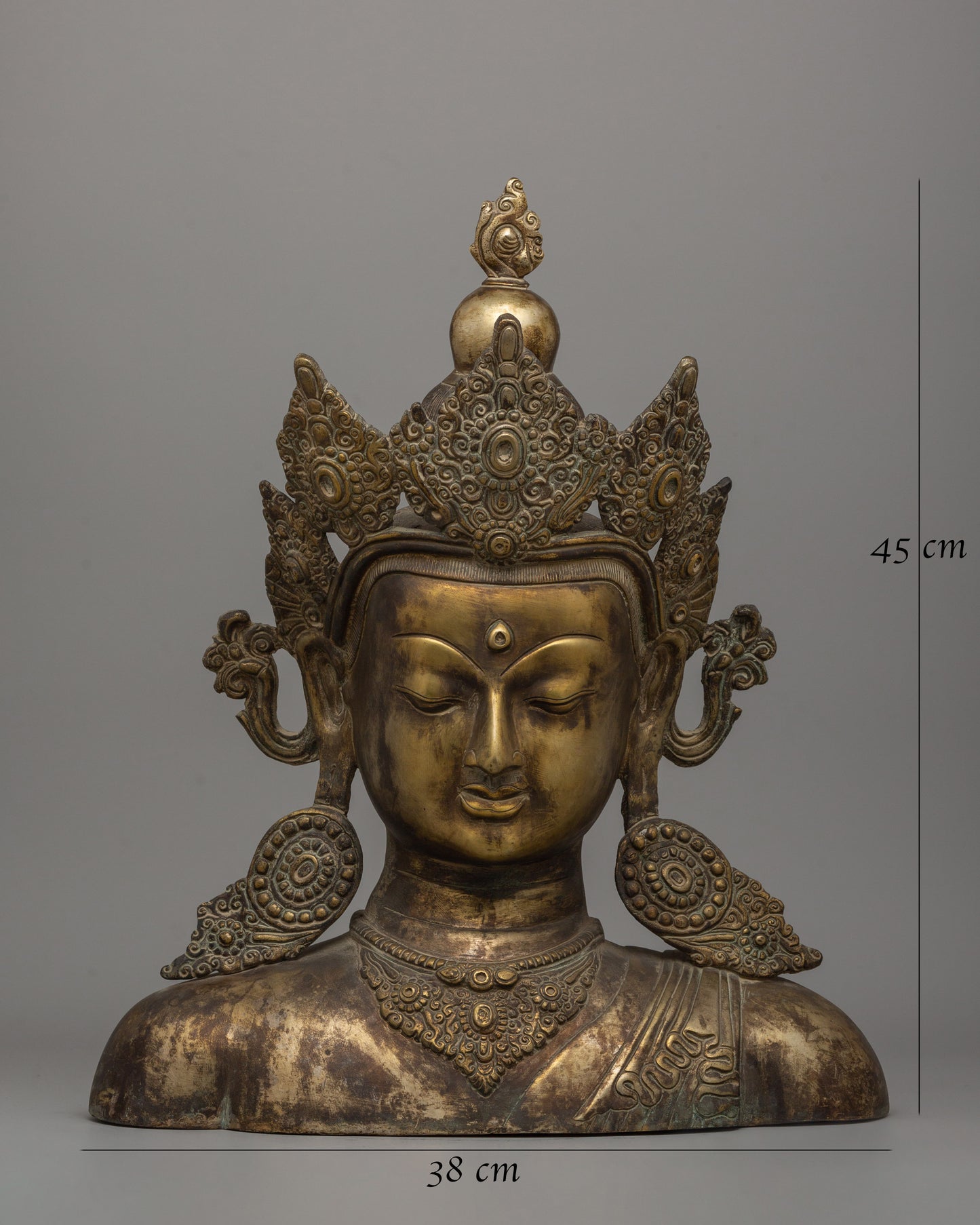 Crowned Buddha Head Statue | Elegant Gold-Plated Buddha Head