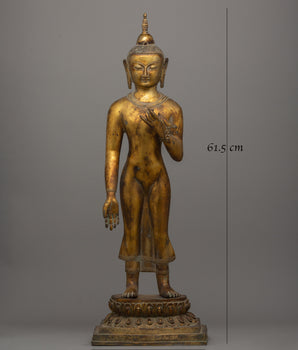 Gold-Plated Standing Buddha Sculpture | Standing Dipankar Buddha Statue