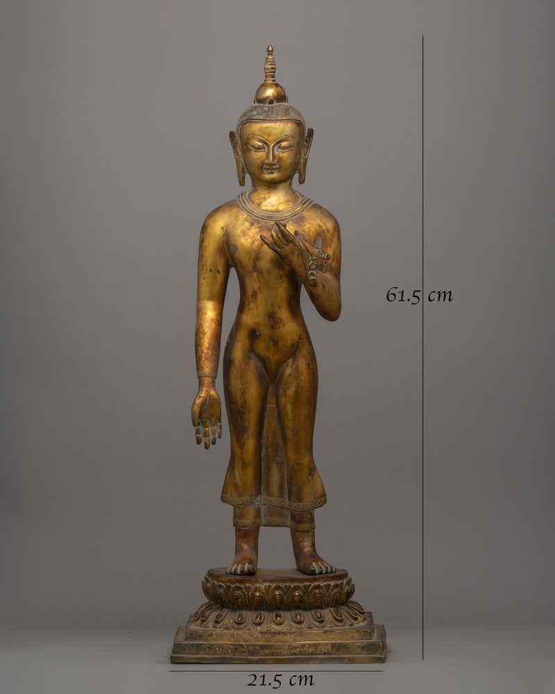 Gold-Plated Standing Buddha Sculpture | Standing Dipankar Buddha Statue