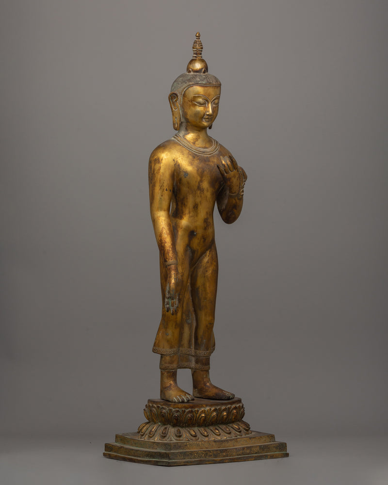 Gold-Plated Standing Buddha Sculpture | Standing Dipankar Buddha Statue