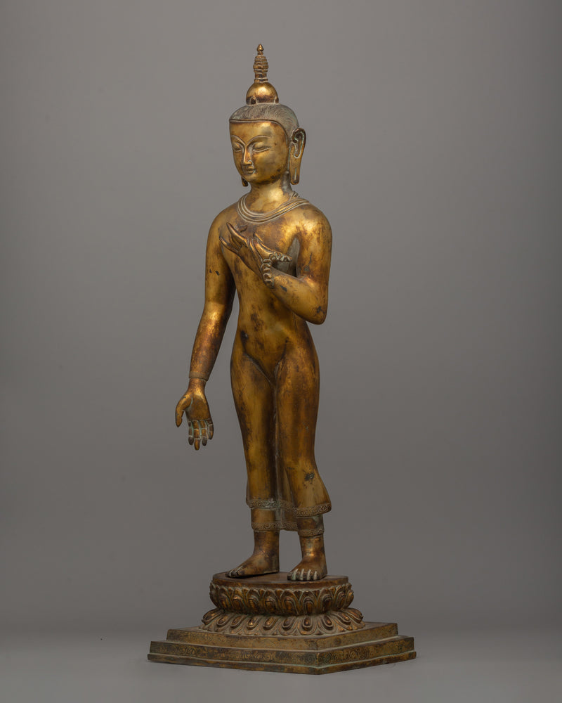 Gold-Plated Standing Buddha Sculpture | Standing Dipankar Buddha Statue