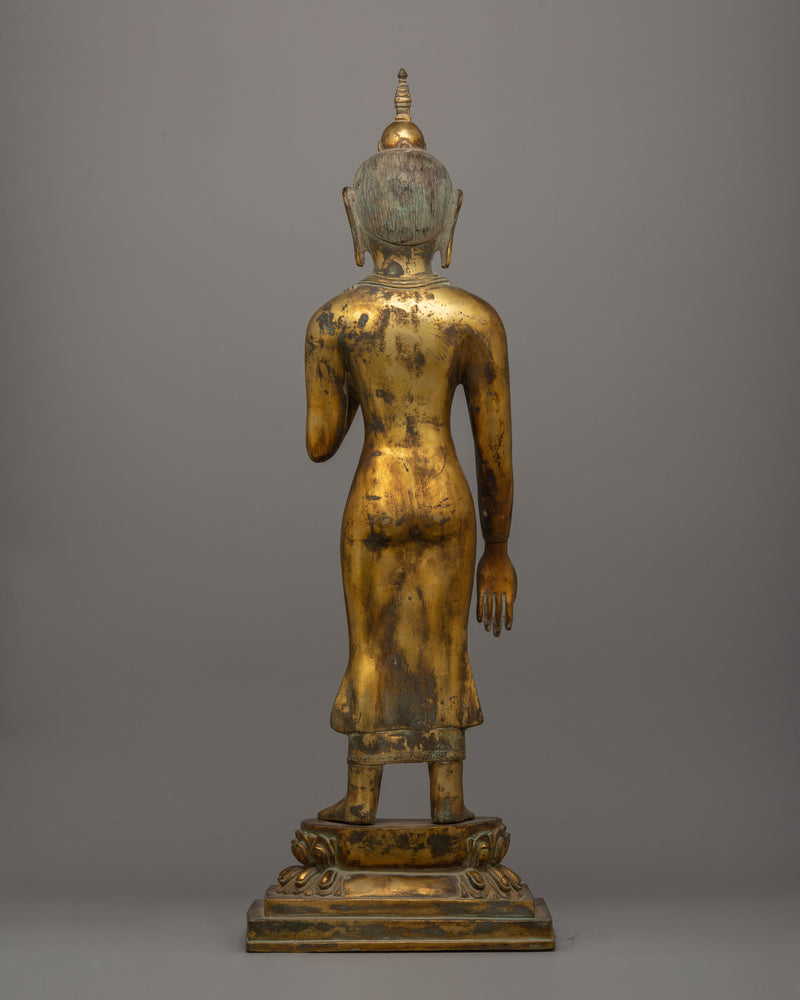 Gold-Plated Standing Buddha Sculpture | Standing Dipankar Buddha Statue