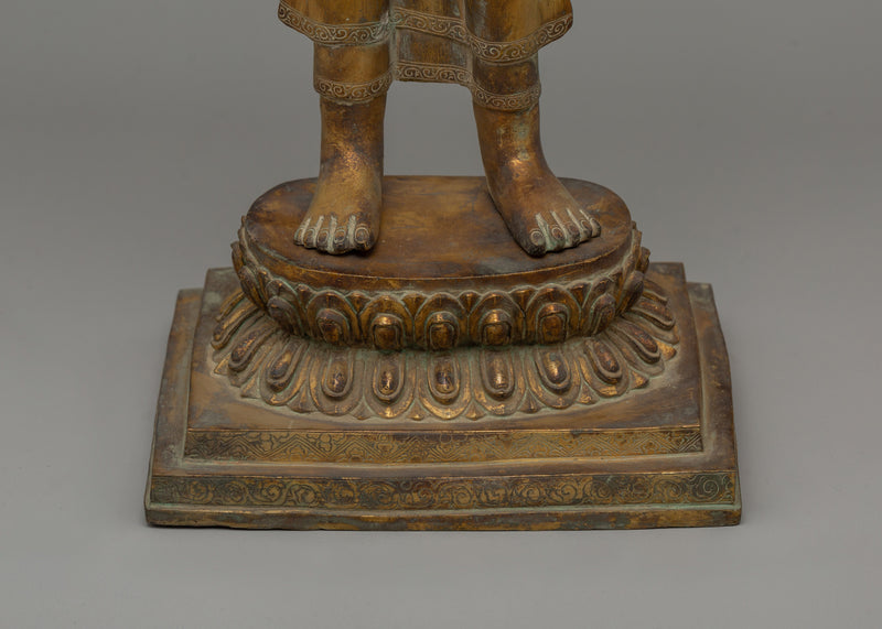 Gold-Plated Standing Buddha Sculpture | Standing Dipankar Buddha Statue