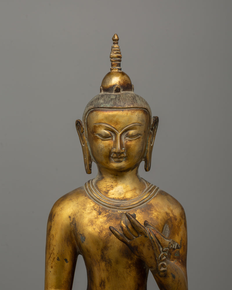 Gold-Plated Standing Buddha Sculpture | Standing Dipankar Buddha Statue