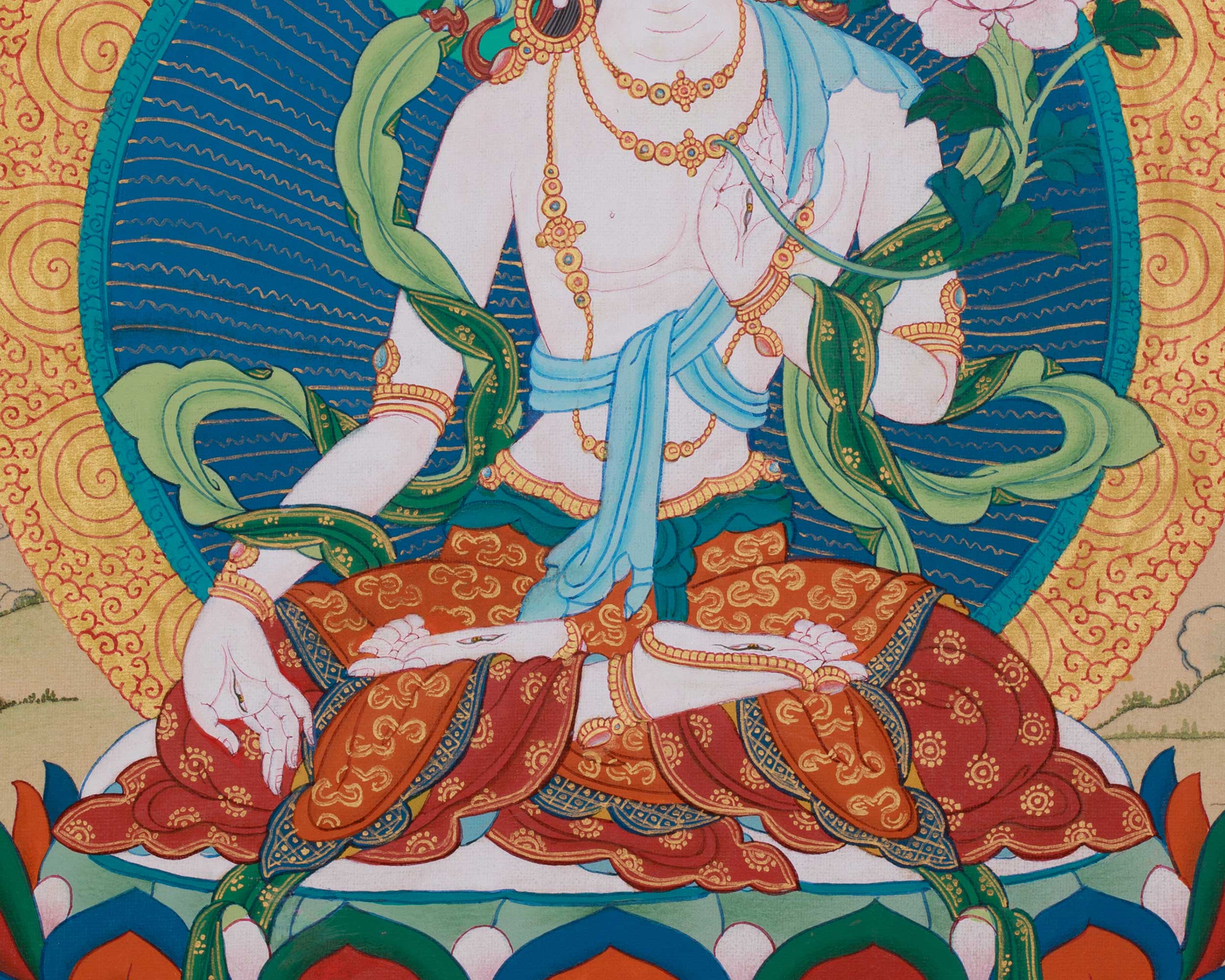 Divine White Tara Goddess of Compassion | A Sacred Thangka of Healing and Protection