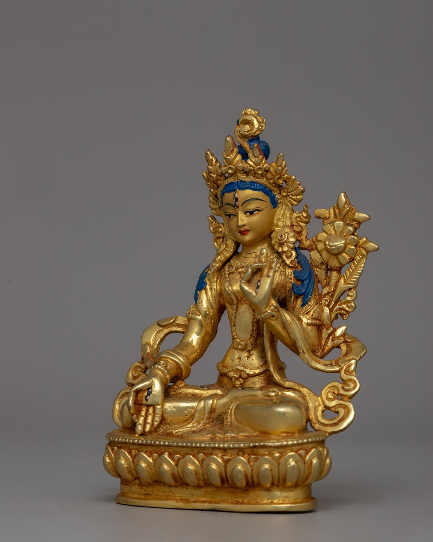 Electro Gold-Plated White Tara Statue | Goddess of Healing Longevity