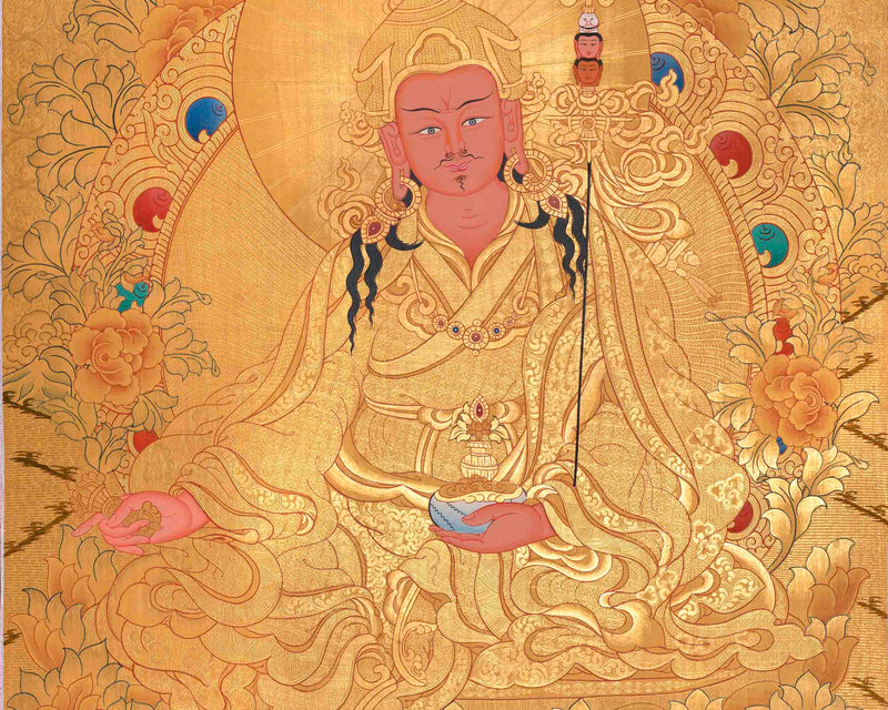 Gold Guru Rinpoche Thangka | High-Quality Thangka Painting