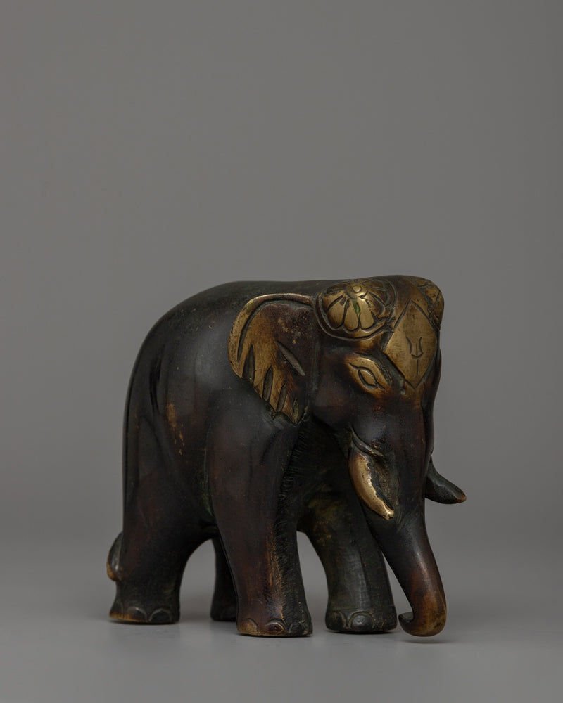 Small Bronze Elephant Statue | Handmade Decorative Statue for Desk or Shelf