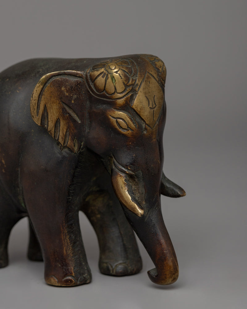 Small Bronze Elephant Statue | Handmade Decorative Statue for Desk or Shelf