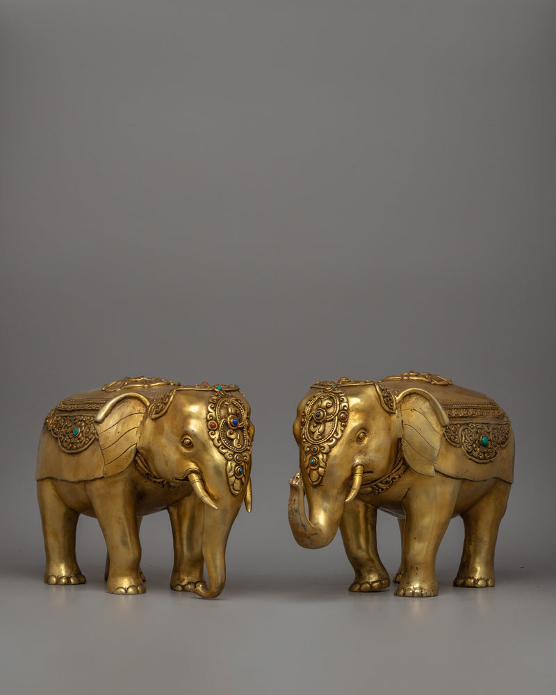 Pair of Copper Elephant Statue | Perfect Symbolic Decor for Home & Meditation Spaces