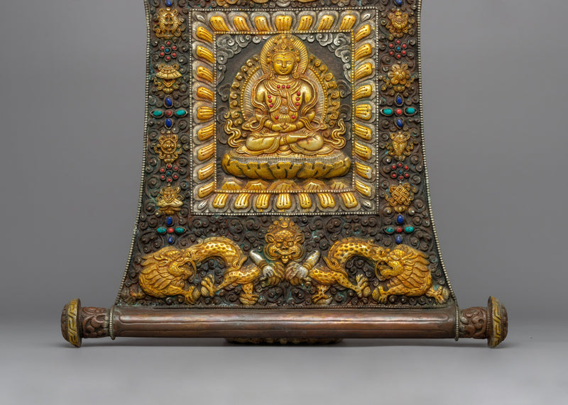 Amitayus Metal Thangka | A sacred Tibetan Buddhist wall art piece