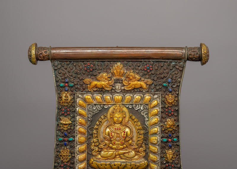 Amitayus Metal Thangka | A sacred Tibetan Buddhist wall art piece