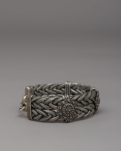 Braided White Metal Bracelet |  Intricate Artisan Craftsmanship