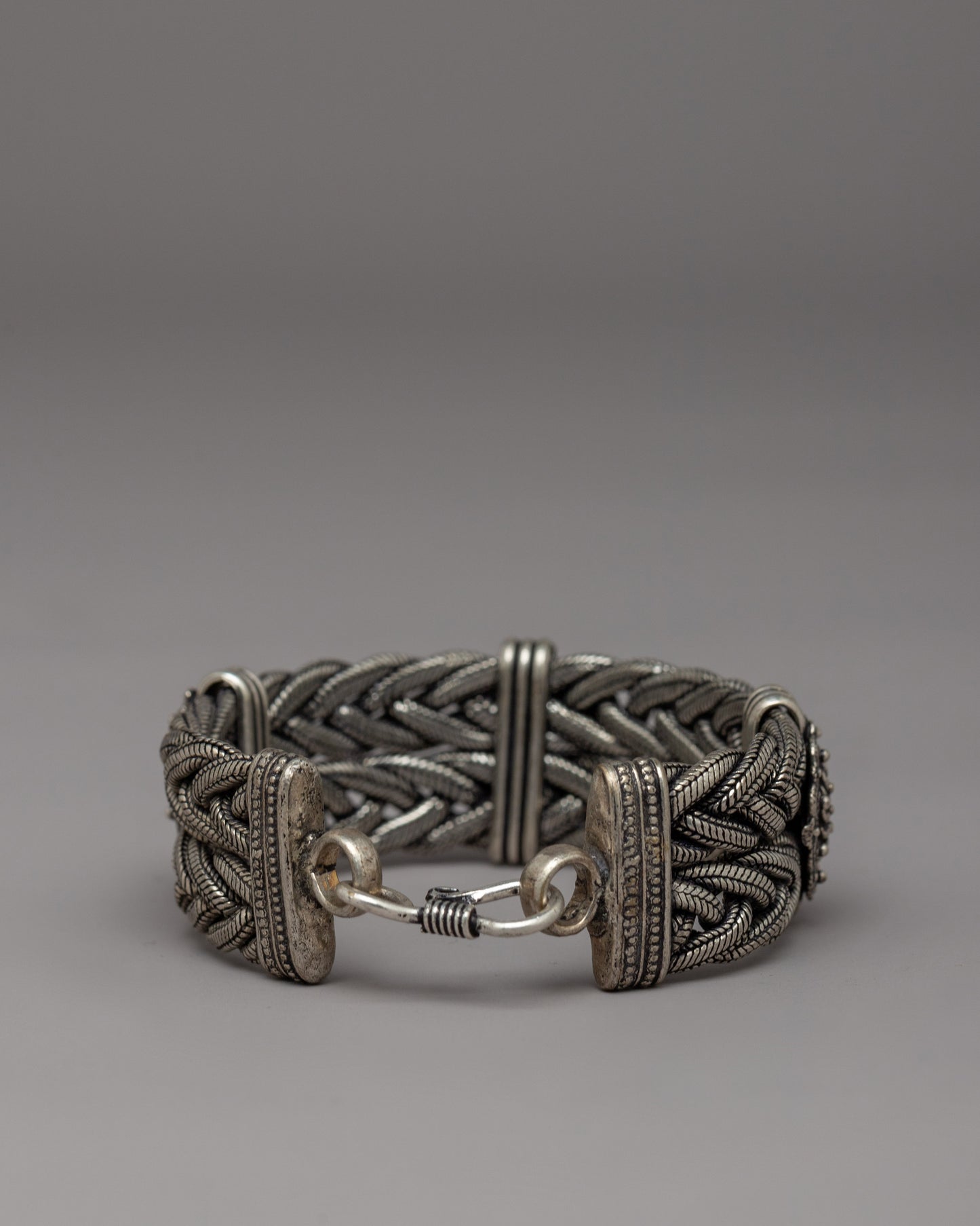 Braided White Metal Bracelet |  Intricate Artisan Craftsmanship