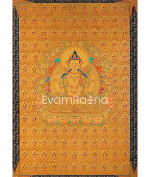 108 Chenrezig Avalokiteshvara Thangka | 24k Pure Gold Original Handmade Tibetan Thangka | Small Size Wall Decoration Painting | Mindfulness Meditation