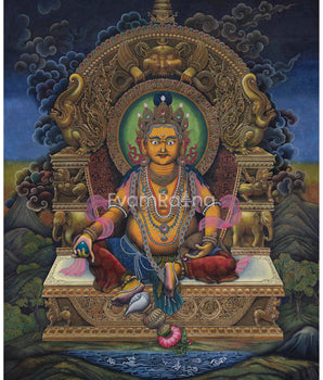 Dzambhala, The Tibetan Deity Of Wealth Nepali Painting| Traditional Newari Giclee Canvas rint