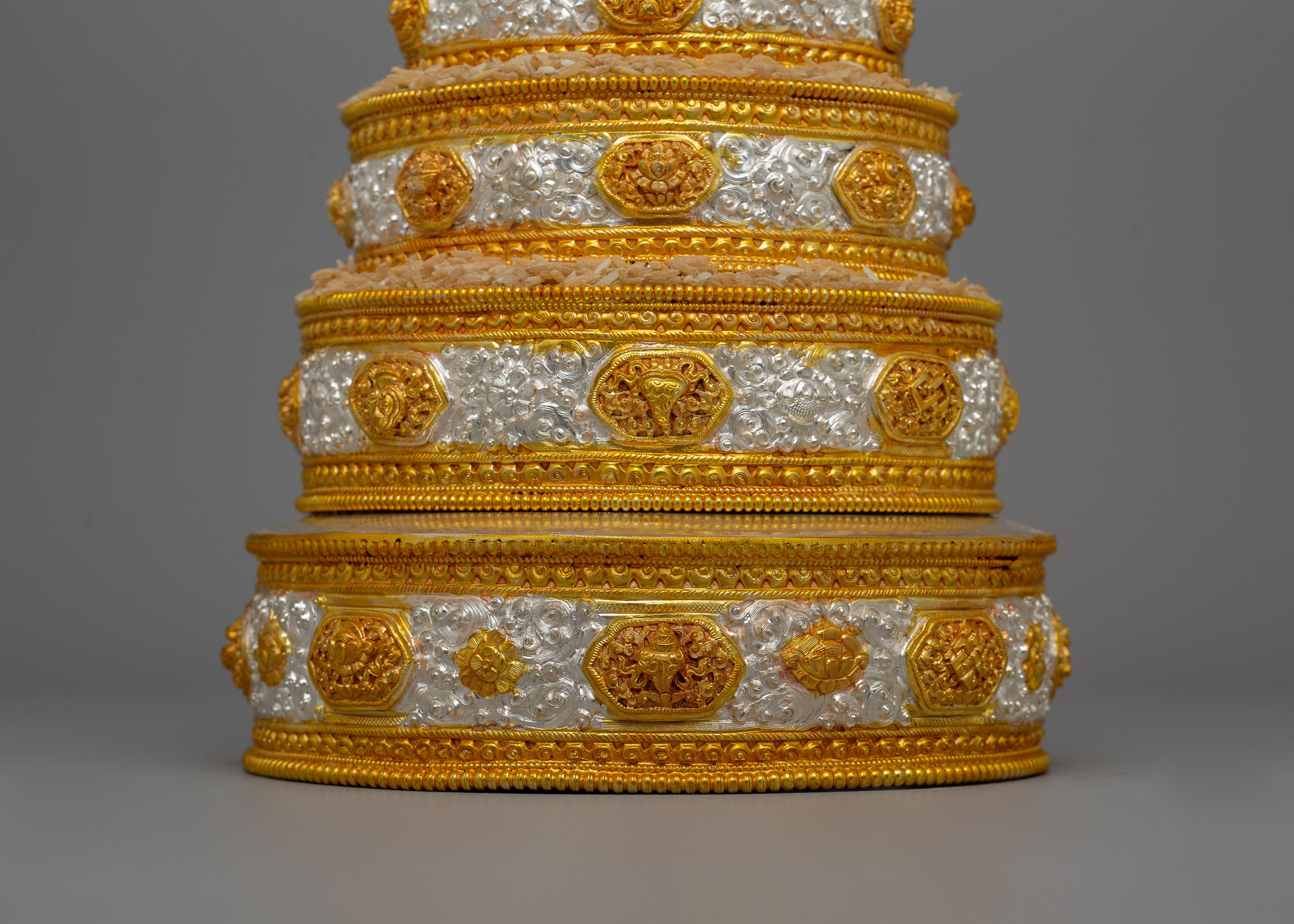 Traditional Mandala Offering Set Artwork |Gold Plated Ritual Craft