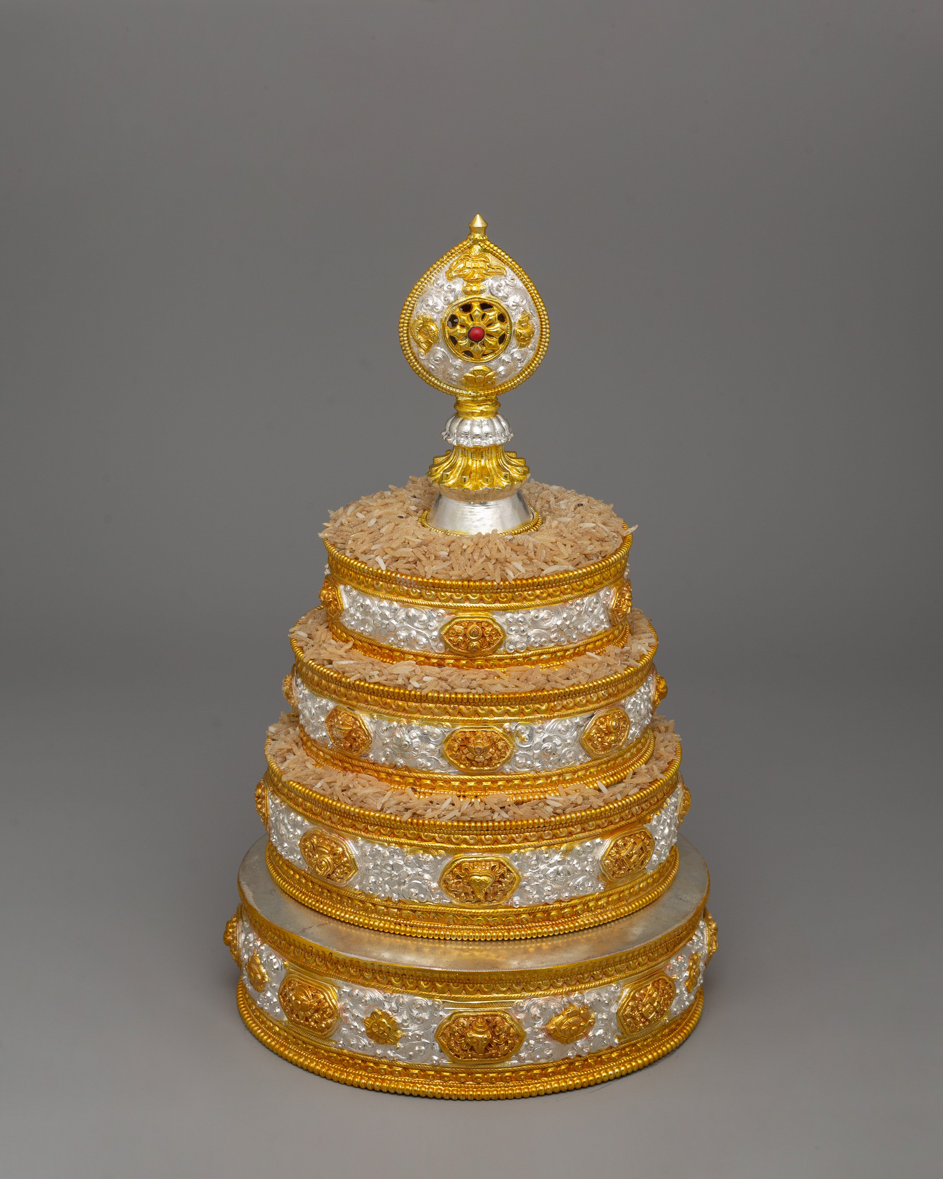 Traditional Mandala Offering Set Artwork |Gold Plated Ritual Craft