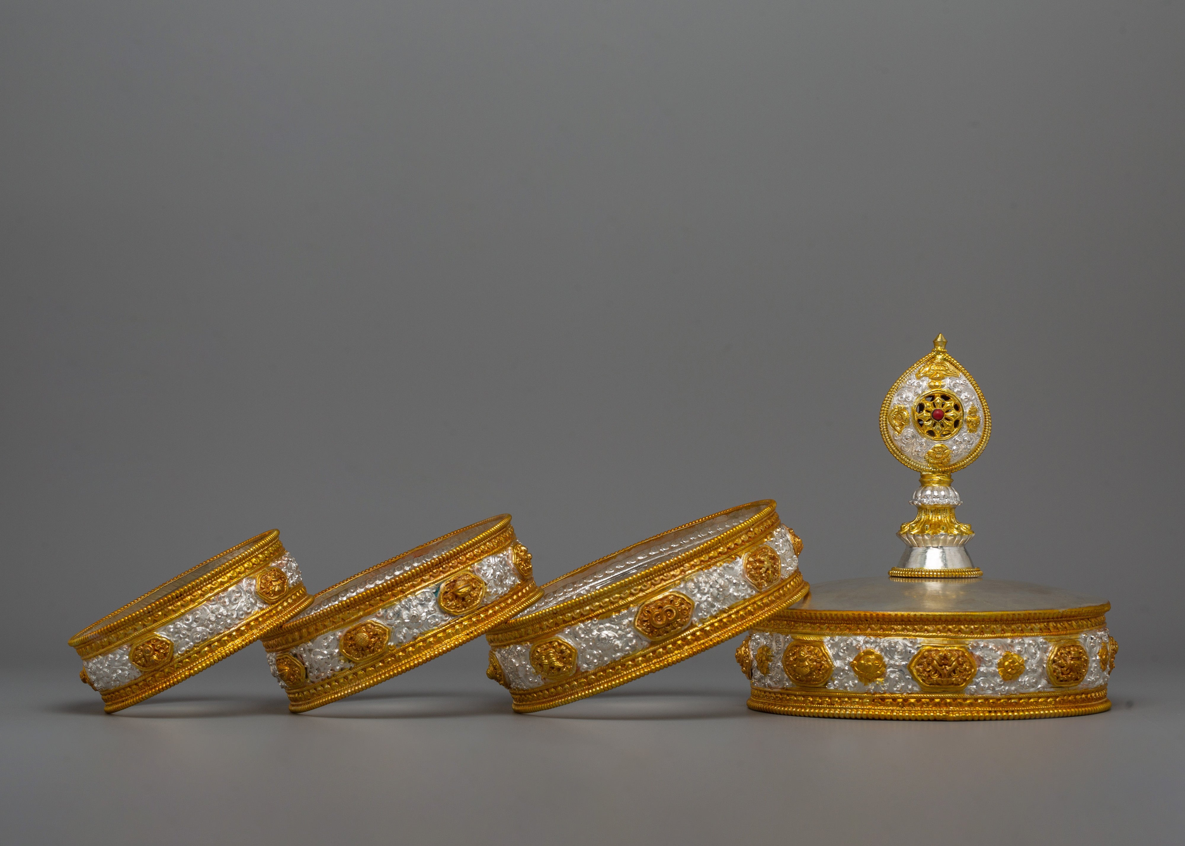 Traditional Mandala Offering Set Artwork |Gold Plated Ritual Craft