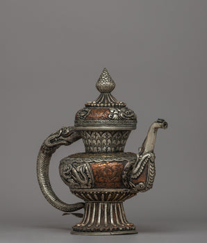 Religious Tibetan Tea Pot | A Sacred Silver-Plated Offering Vessel